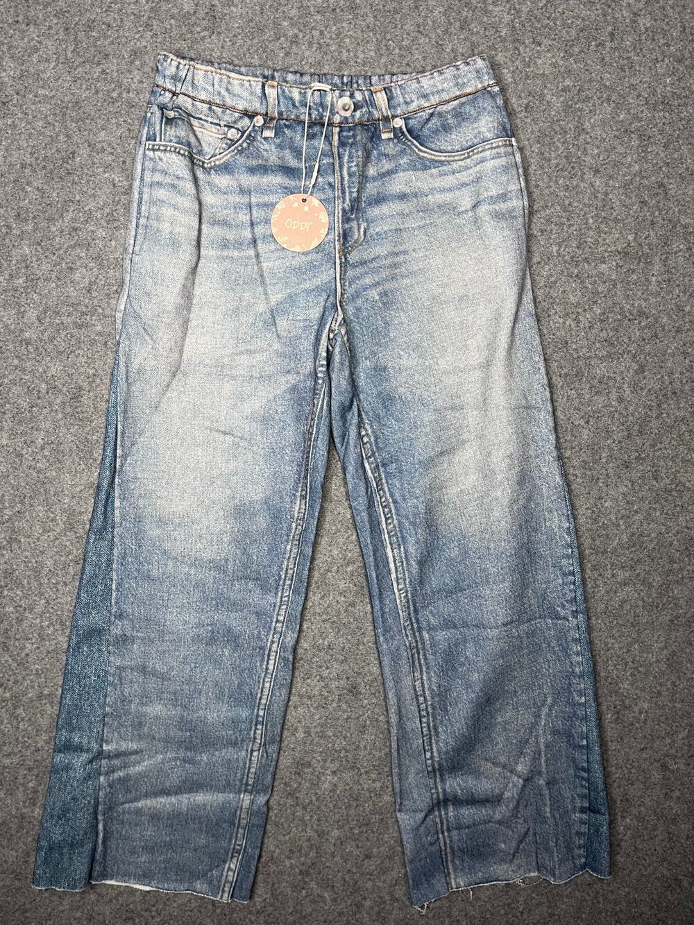 Oddi Kids Printed Denim Look Jeggings Skinny Stretch Pants Blue raw hem XL NWT